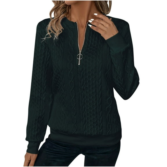 Women's Textured Half Zip Pullover Tops Casual Long Sleeve 1/4 Zip Cable Knit Sweatshirts Fall Fashion Outfits Clothes
