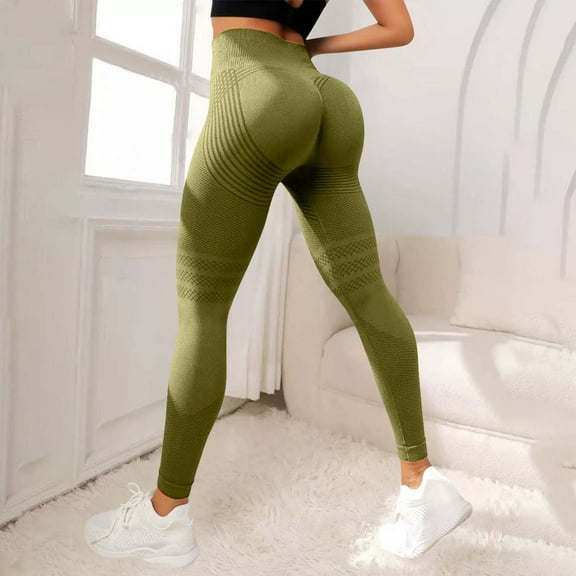 Women's Textured Hip Lifting Fitness Pants with Tight Fit and High Waist, Peach Booty Yoga Workout Leggings for Gym, Running, Daily Training and Butt Lifting Exercises Green S