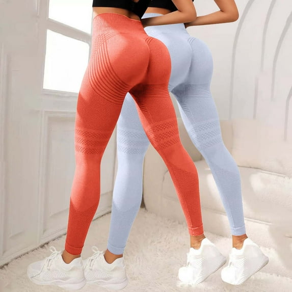 Women's Textured Hip Lifting Fitness Pants with Tummy Control, High Waisted Peach Booty Yoga Pants 2PC Set, Seamless Workout Leggings for Gym, Running and Daily Training Orange XL