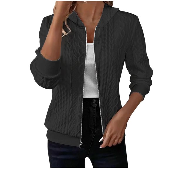 Women's Textured Jacket Full Zip Up Casual Loose Coat Lightweight Long Sleeve Outerwear Windbreaker for Fall Winter