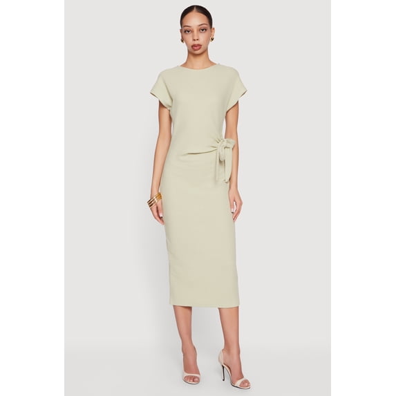 Women's Textured Knit Asymmetrical Bow Side Midi Dress