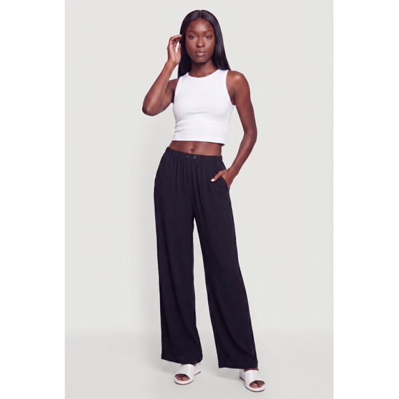 Women's Textured Knit Button Detail Pull On Pants