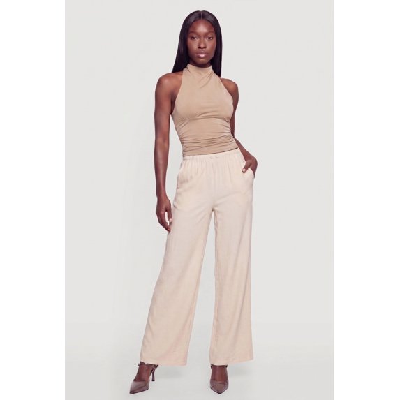 Women's Textured Knit Button Detail Pull On Pants