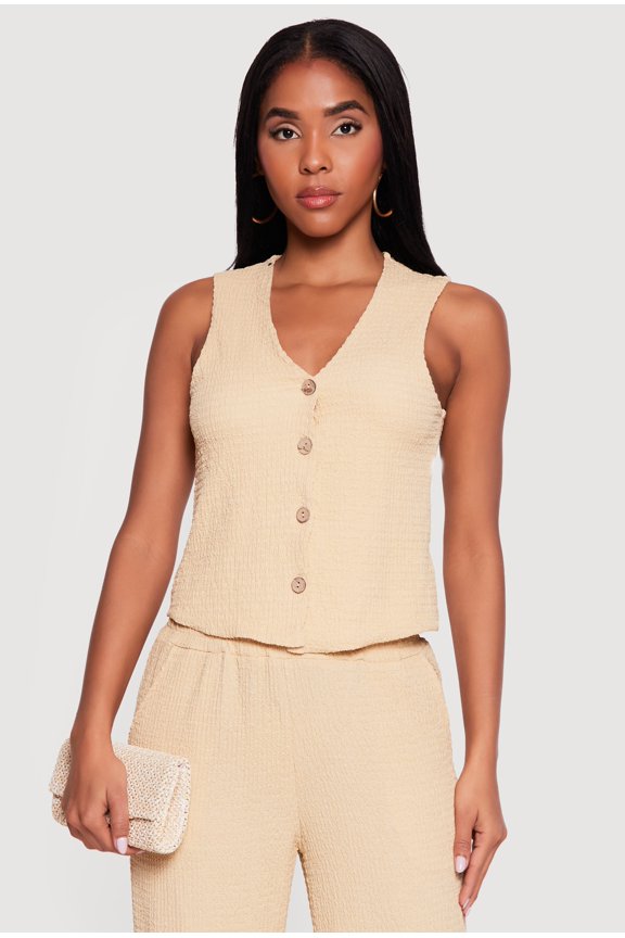 Women's Textured Knit Button Front Blazer Vest