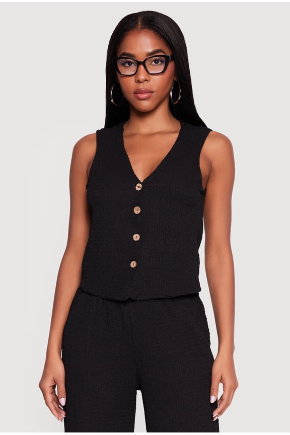 Women's Textured Knit Button Front Blazer Vest