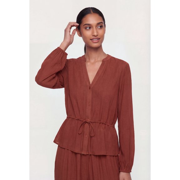Women's Textured Knit Button Front Drawstring Waist Shirt