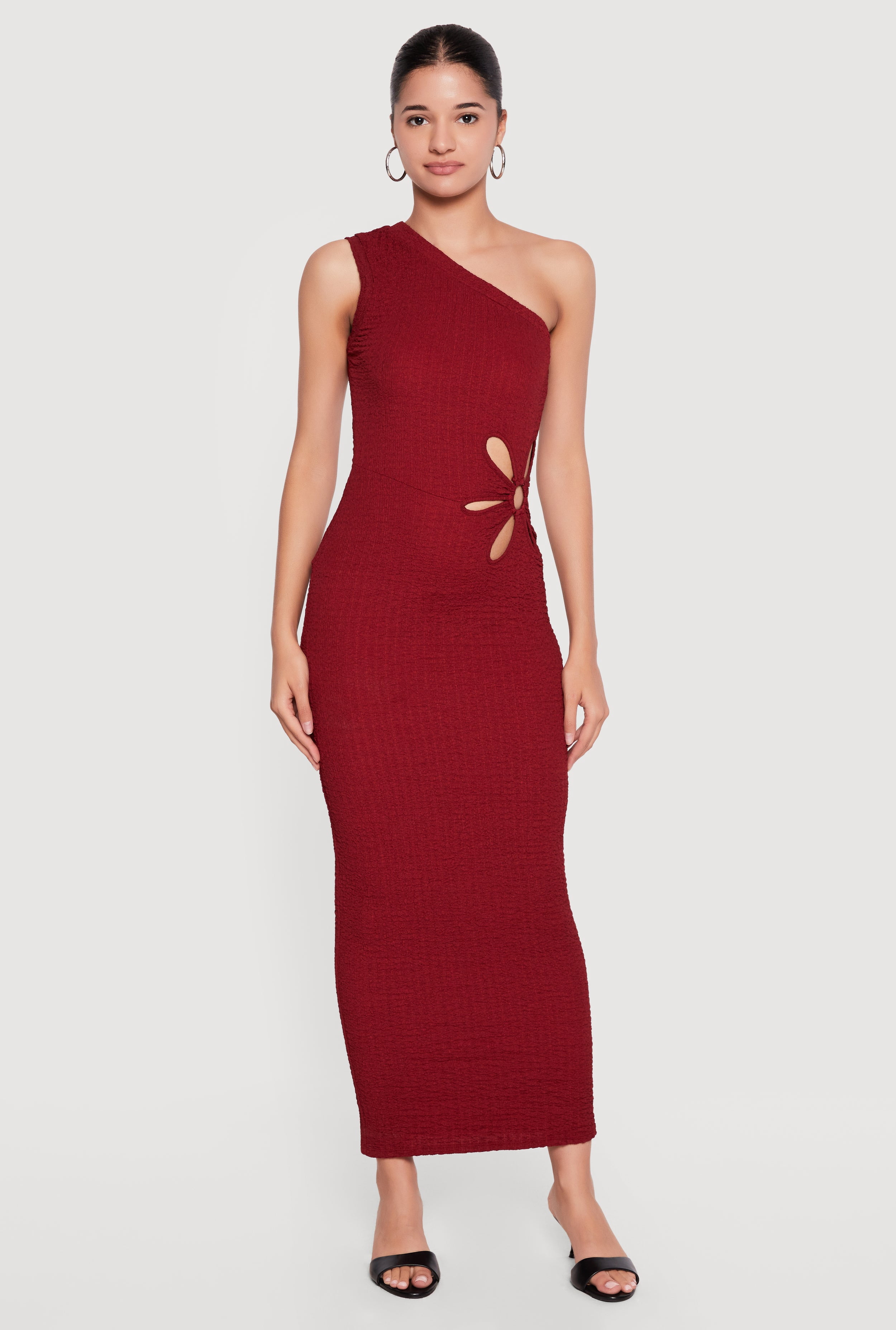 Women's Textured Knit Flower Cutout One Shoulder Dress - Walmart.com
