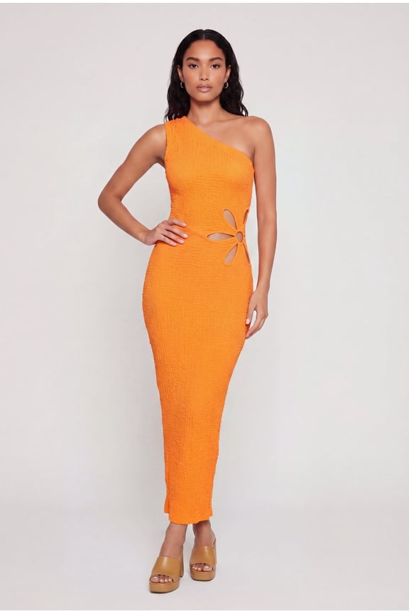 Women's Textured Knit Flower Cutout One Shoulder Dress