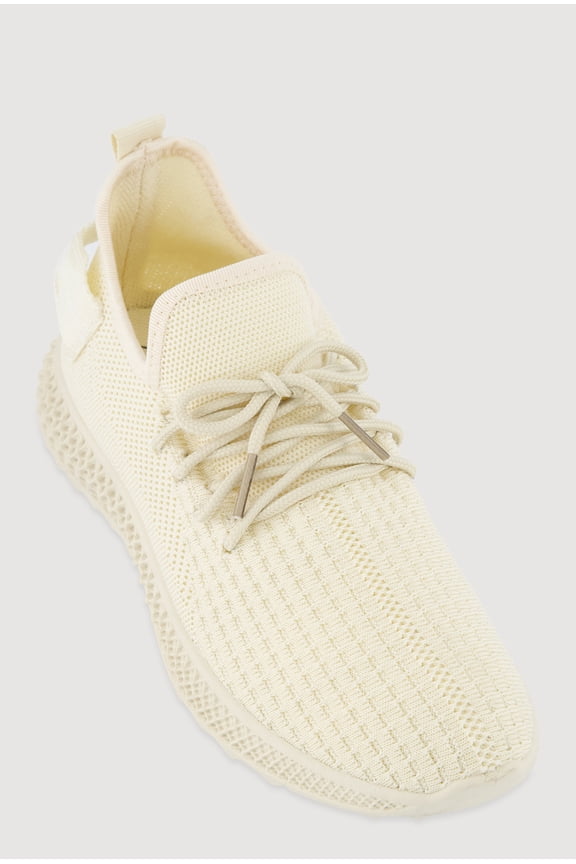 Women's Textured Knit Lace Up Slip On Round Toe Sneakers