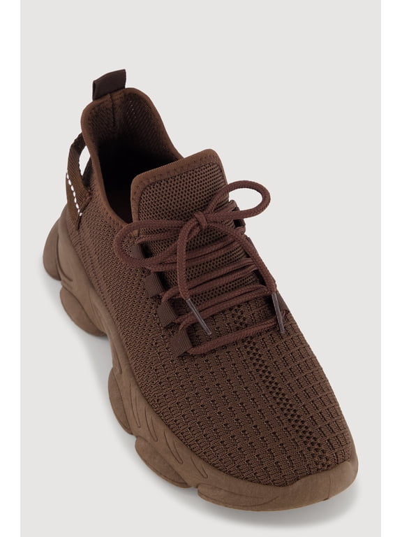 Women's Textured Knit Low Chunky Platform Lace Up Sneakers