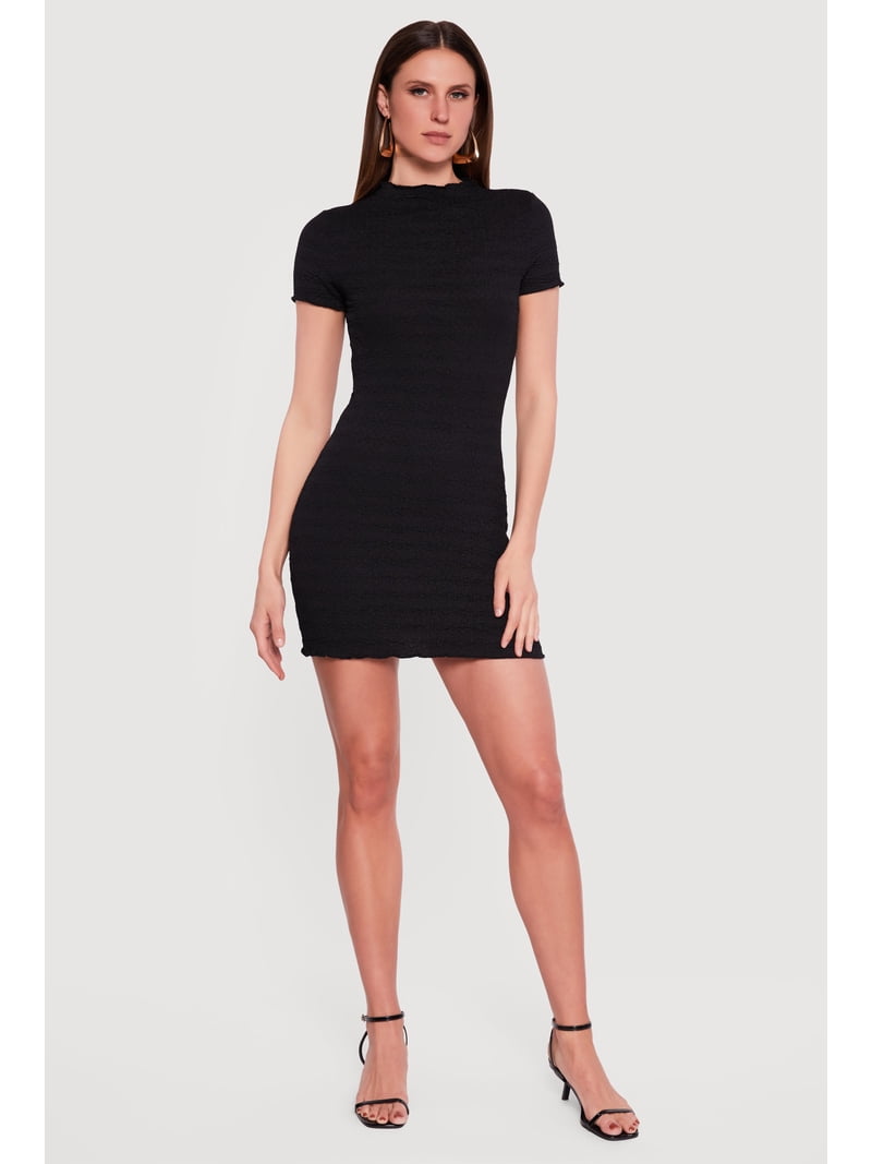 mock neck short sleeve dress Mocha Ribbed Mock Neck Short Sleeve Midi Dress
