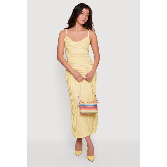 Women's Textured Knit Ruffle Trim Tiered Midi Dress