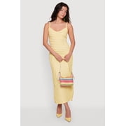 Womens Textured Knit Ruffle Trim Tiered Midi Dress