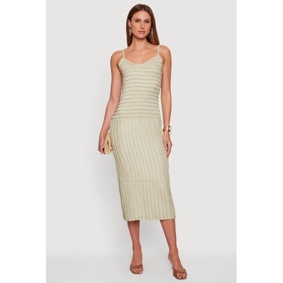 Women's Textured Knit Ruffle Trim Tiered Midi Dress