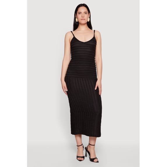 Women's Textured Knit Ruffle Trim Tiered Midi Dress