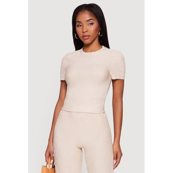 Women's Textured Knit Short Sleeve Crew Neck Top