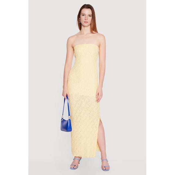 Women's Textured Knit Side Slit Tube Maxi Dress