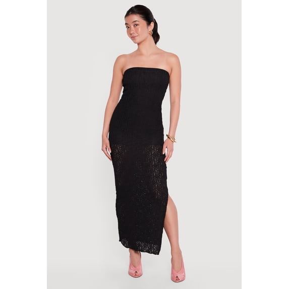 Women's Textured Knit Side Slit Tube Maxi Dress