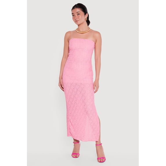 Women's Textured Knit Side Slit Tube Maxi Dress