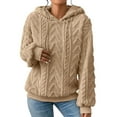 thumbnail image 1 of Women's Textured Knit Sweater Hooded Long Sleeve Pullover Warm Comfortable Winter Top Brown XXL, 1 of 7