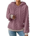 thumbnail image 1 of Women's Textured Knit Sweater Hooded Long Sleeve Pullover Warm Comfortable Winter Top Pink XXXL, 1 of 7