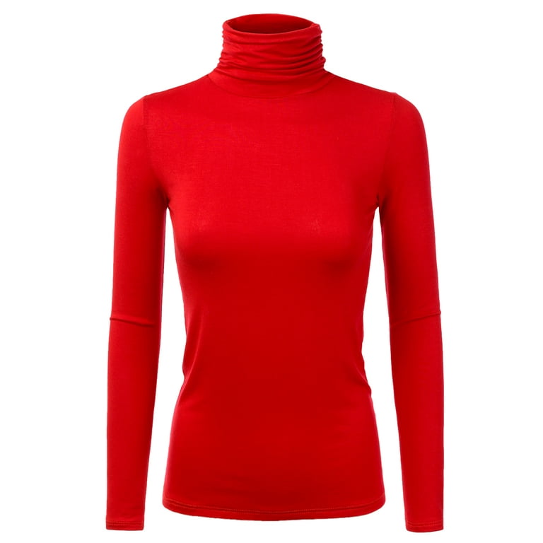 Women s Textured Knit Turtleneck Long Sleeve Pullover Sweater RED XL