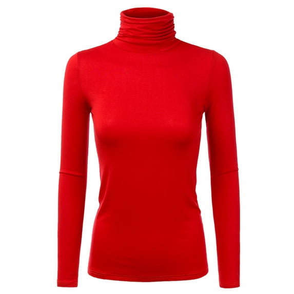 Women's Textured Knit Turtleneck Long Sleeve Pullover Sweater RED XL