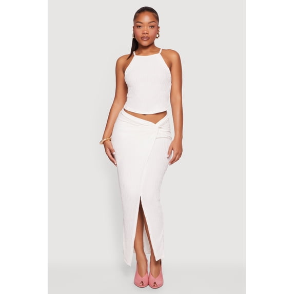 Women's Textured Knit Twist Front Asymmetrical Slit Skirt
