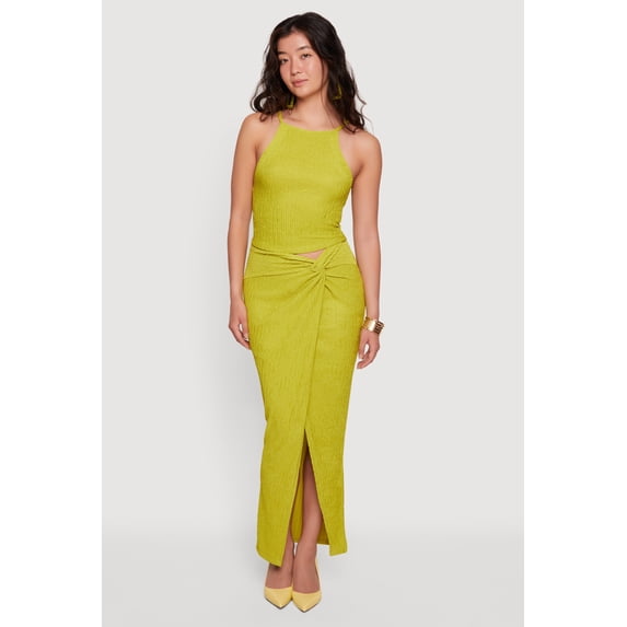 Women's Textured Knit Twist Front Asymmetrical Slit Skirt
