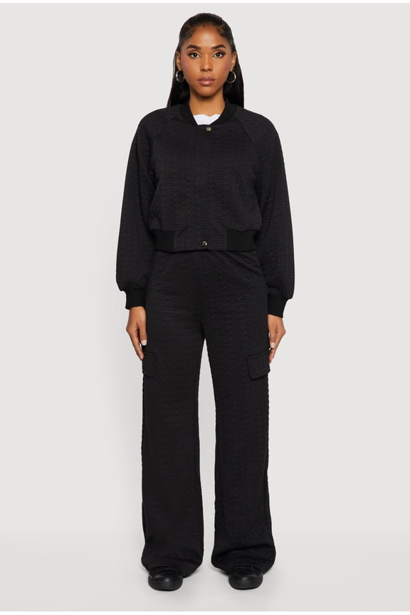 Women's Textured Knit Zip Front Bomber Jacket