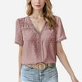 thumbnail image 1 of Women's Textured Lace Trim V-Neck Short Sleeve Blouse - X Large, Mauve Pink, 1 of 3