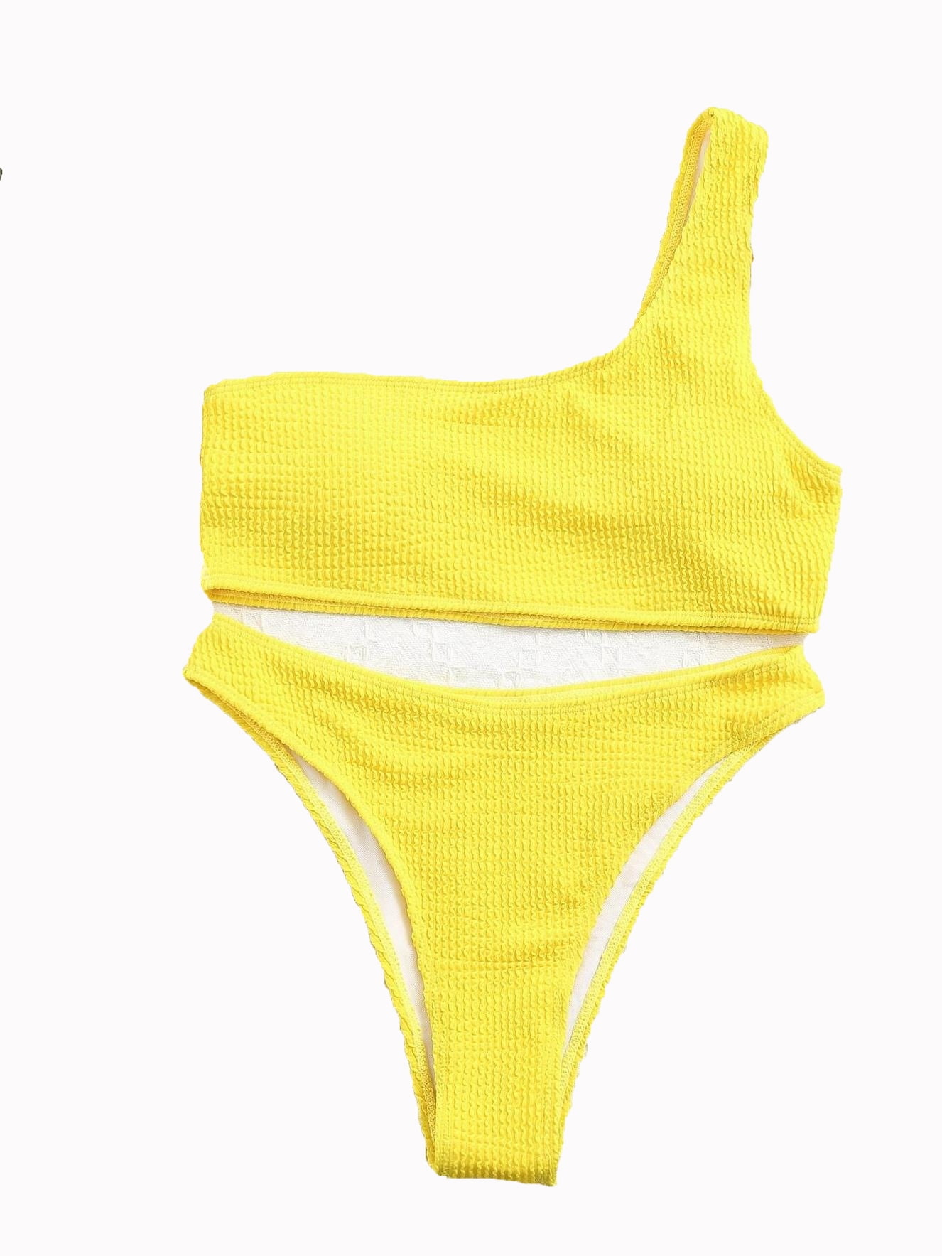 One shoulder hot sale yellow bikini