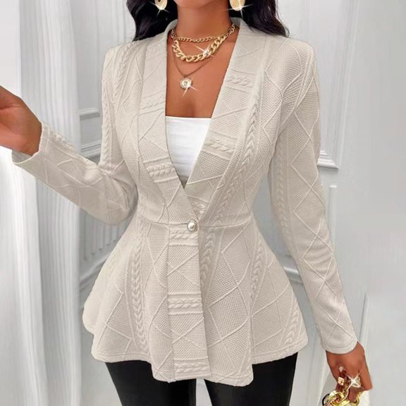 Women's Textured Ruffle Hem Button Shawl Collar Long Sleeve Jacket Womens Denim Hobby Jacket Cropped Jacket Women Jean Jacket Womens off The Shoulders Jean Jacket 424 Denim Jacket Oversized Jean