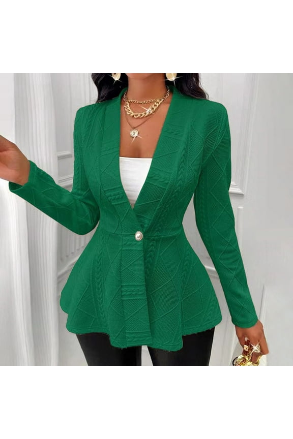 Women's Textured Ruffle Hem Button Shawl Collar Long Sleeve Jacket Womens Denim Hobby Jacket Cropped Jacket Women Jean Jacket Womens off The Shoulders Jean Jacket 424 Denim Jacket Oversized Jean