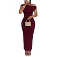 thumbnail image 1 of Women's Textured Single Shoulder Bodycon Maxi Dress with Stretch Ninety Five Percent Polyester Five Percent Spandex, 1 of 10