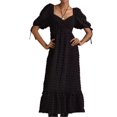 thumbnail image 1 of Women's Textured Sweetheart Neck Short Sleeve Dress with Smocked Bodice and Tied Waist 80% Polyester 20% Cotton, 1 of 18
