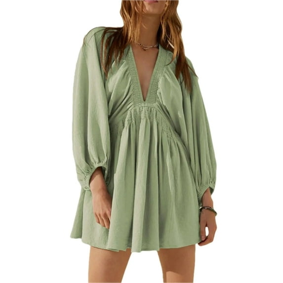 Women's Textured V Neck Mini Dress with Ruched and Buttoned Details Polyester % for Elegant Everyday Wear All Year