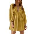thumbnail image 1 of Women's Textured V Neck Mini Dress with Ruched and Buttoned Details Polyester % for Elegant Everyday Wear All Year, 1 of 15