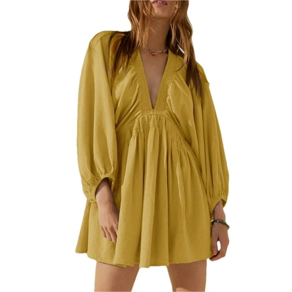 Women's Textured V Neck Mini Dress with Ruched and Buttoned Details Polyester % for Elegant Everyday Wear All Year