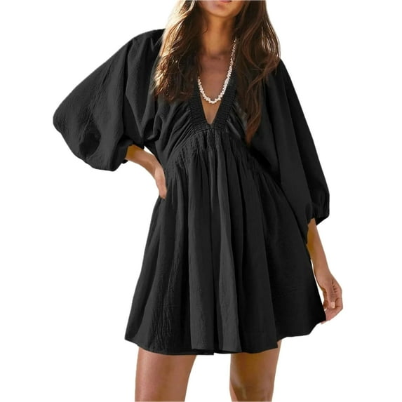 Women's Textured V Neck Mini Dress with Ruched and Buttoned Details Polyester % for Elegant Everyday Wear All Year