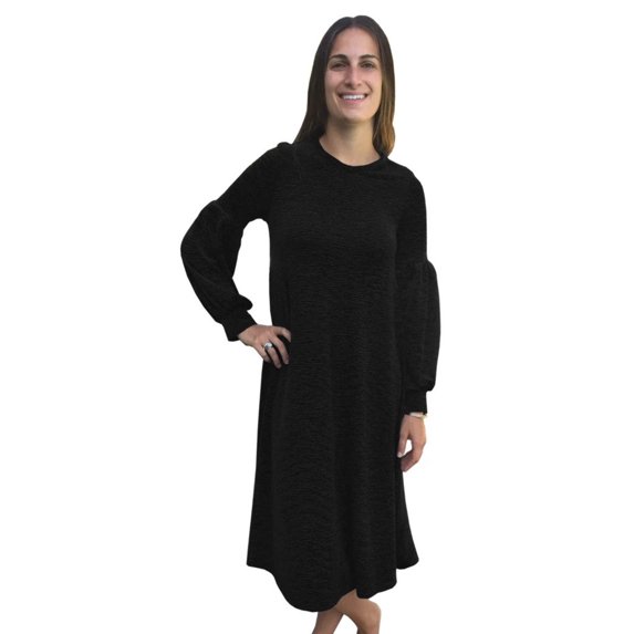 Women's Textured Velvet Midi Length Swing Dress