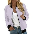 thumbnail image 1 of Women's Textured Zip Up Bomber Jackets Baseball Collar Long Sleeve Lightweight Outwear Coats Purple XL, 1 of 5