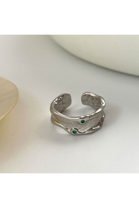 Women's Thai Silver Geometric Irregular Ring, Korean Style Fashion Ring with Alloy Inlaid Artificial Gemstones