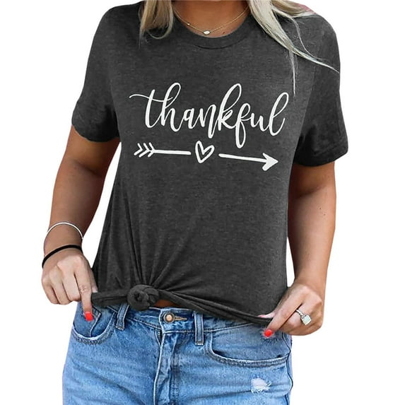 Women's Thanksgiving Letter Print T-Shirt Summer Top