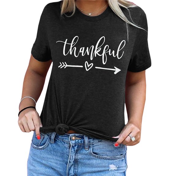 Women's Thanksgiving Letter Print T-Shirt Summer Top