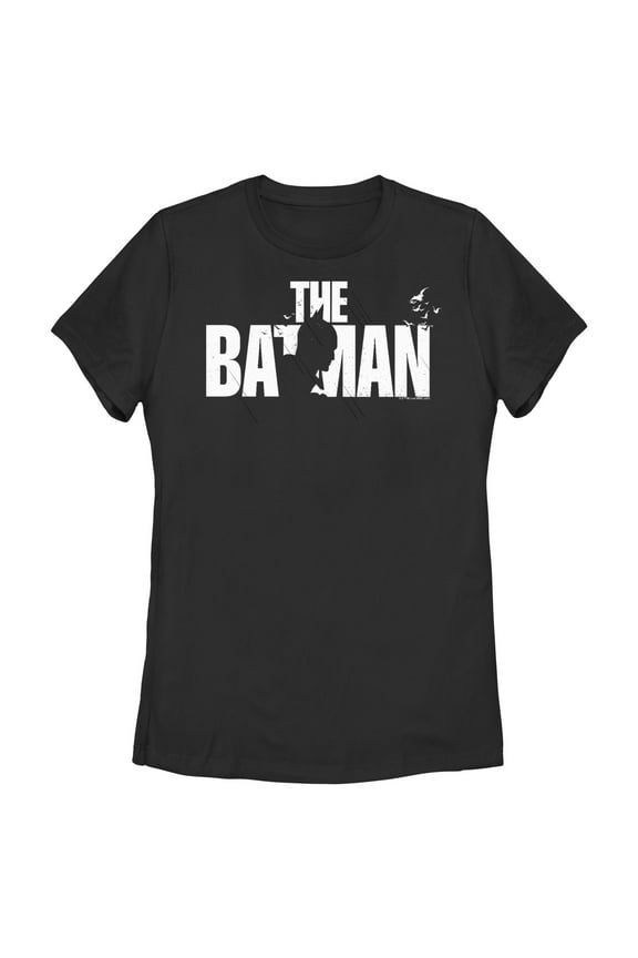 Women's The Batman Black and White Silhouette Graphic Tee Black Medium