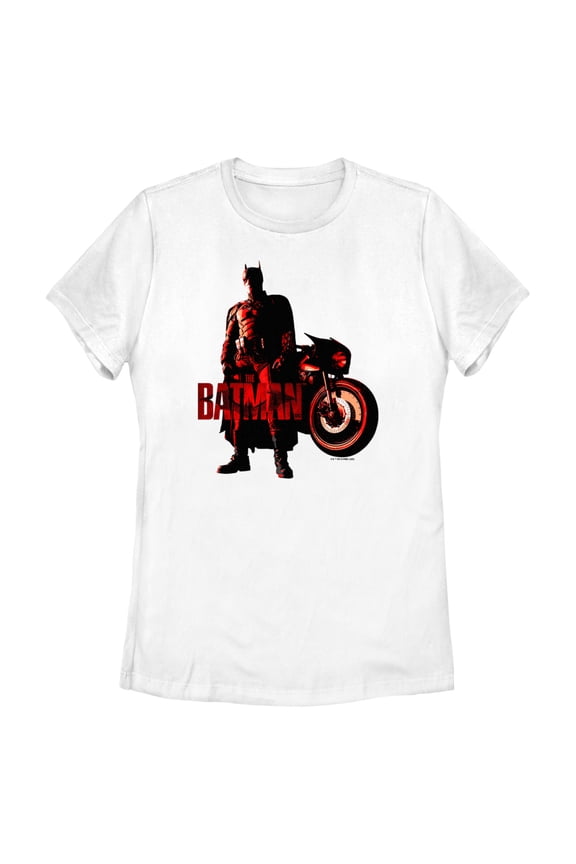 Women's The Batman Red Batcycle Graphic Tee White 2X Large