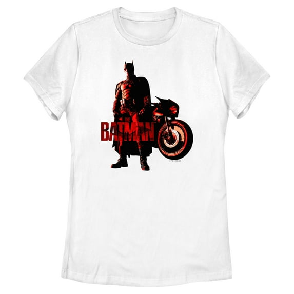 Women's The Batman Red Batcycle Graphic Tee White Medium