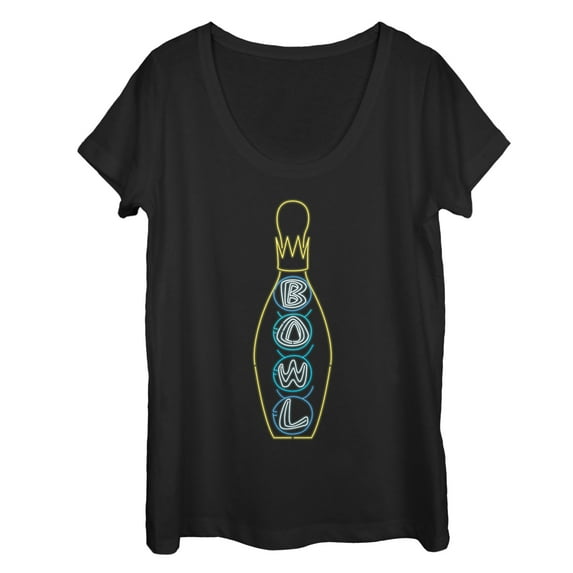 Women's The Big Lebowski Bowling Neon Light Print Scoop Neck Black X Large