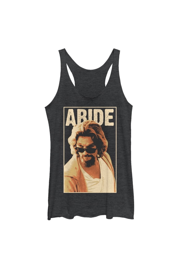 Women's The Big Lebowski The Dude Abides Sunglasses Pose Racerback Tank Top Black Heather Large